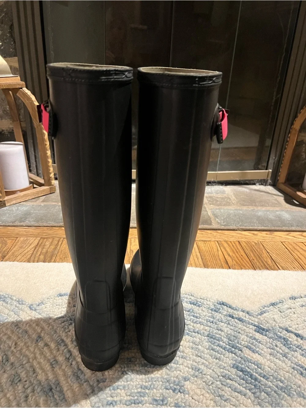 Hunter Black Tall Rain Boots with Pink Accent